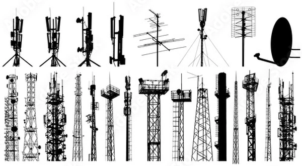 Obraz Tower radio antenna silhouettes set. Isolated on white background