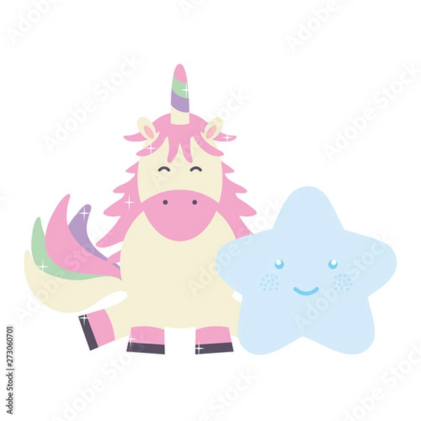 Fototapeta cute adorable unicorn with star kawaii fairy characters