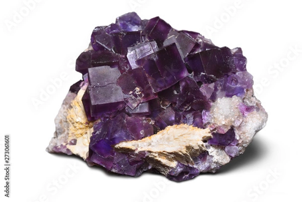 Obraz Purple fluorite crystals, on a white background.