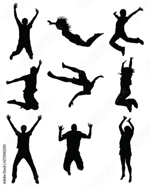 Obraz Black silhouettes of jumping on a white background