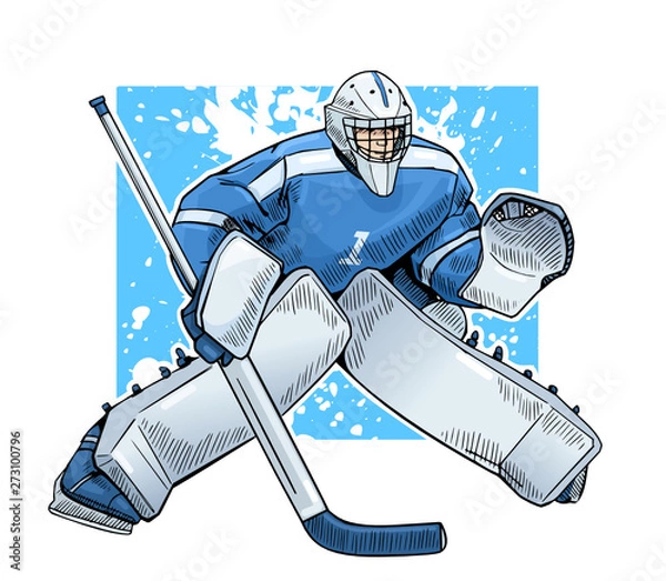 Obraz Vector illustration of a hockey goalkeeper. Bright and colorful sport themed poster. Winter sports, ice sports, hockey player, team game.