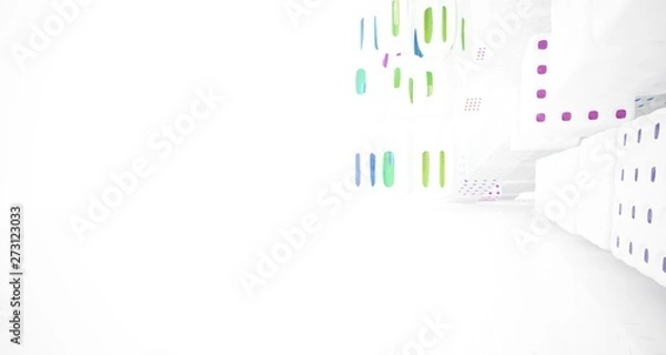 Fototapeta Abstract white and colored gradient glasses interior multilevel public space with window. 3D illustration and rendering.