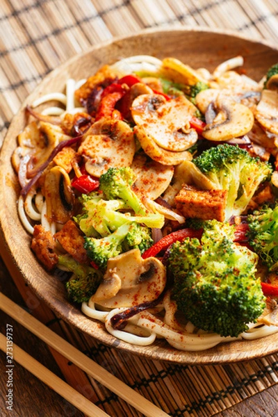 Fototapeta Asian Stir-Fry Vegetables On Udon Noodles