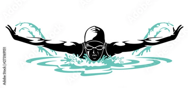 Obraz Swimmer Female Front View, Butterfly Swim