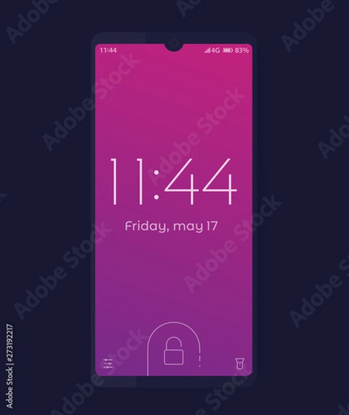 Obraz smartphone with lock screen, vector mockup