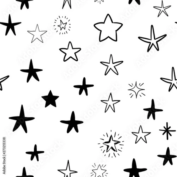 Obraz Hand drawn stars set. Star doodles seamless pattern texture.