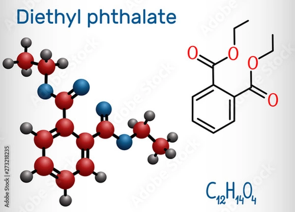 Fototapeta Diethyl phthalate, DEP plasticizer molecule, is a phthalate ester. Structural chemical formula and molecule model