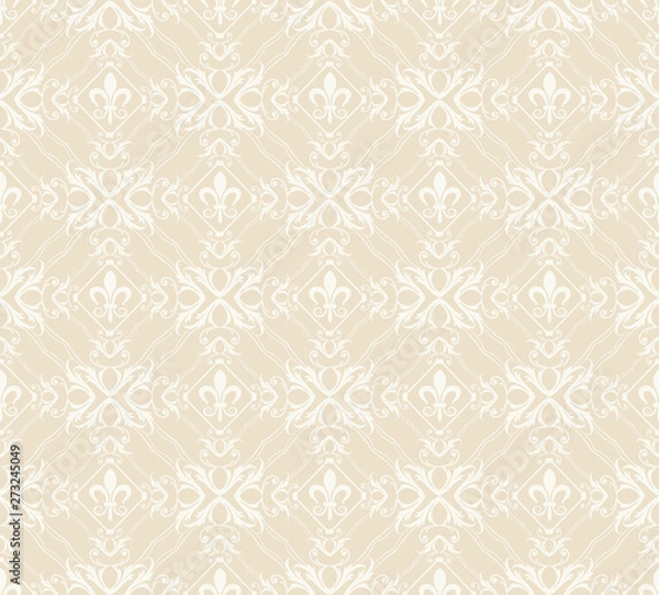 Fototapeta Beige wallpaper background, floral seamless pattern, vector image Background wallpaper seamless in vintage style for your design