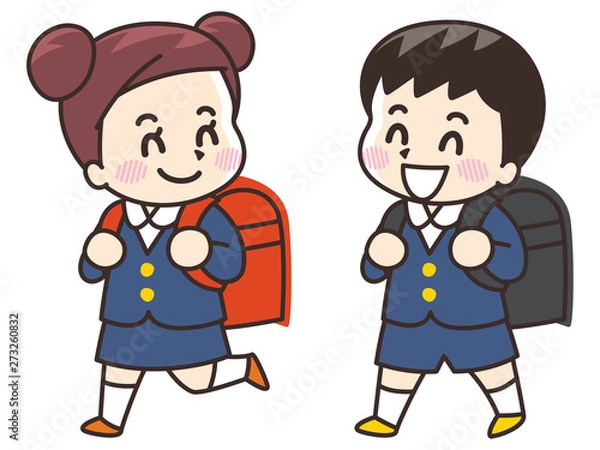 Obraz ランドセルを背負った小学生の男女