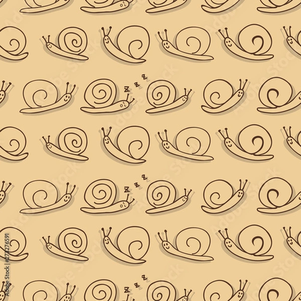 Fototapeta Seamless snails pattern.Ocher background. Vector illustration.