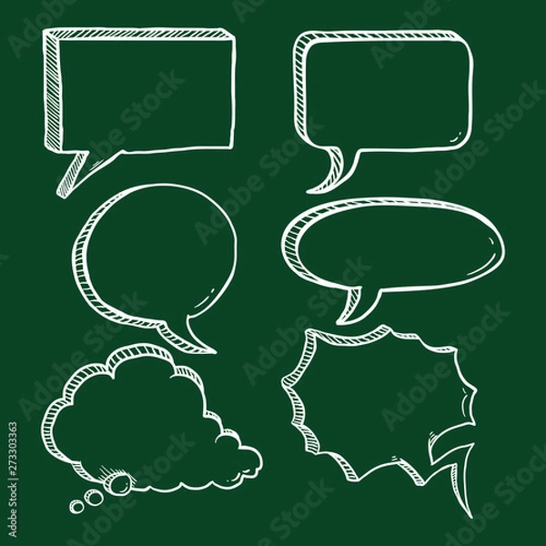 Obraz Vector Set of Chalk Sketch Comics Speech Bubbles. Hand Draw Comix Balloons.