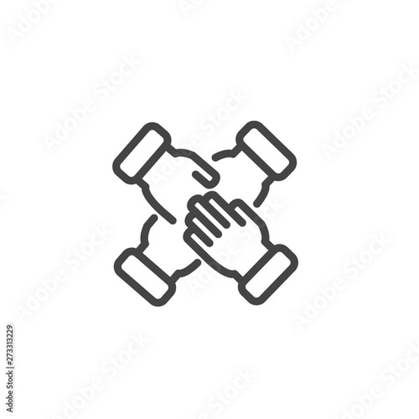 Obraz Four hands support each other, people putting their hands together icon isolated.