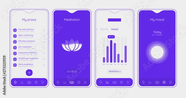 Fototapeta Trendy responsive Meditation, Relax and Mood Control UI mobile mockup