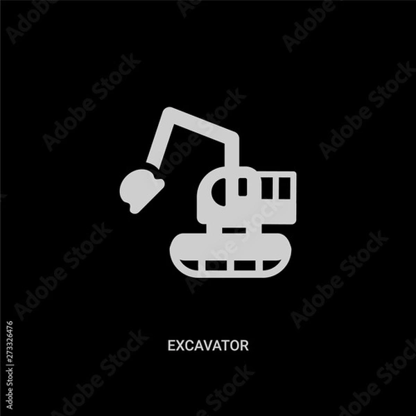 Fototapeta white excavator vector icon on black background. modern flat excavator from industry concept vector sign symbol can be use for web, mobile and logo.