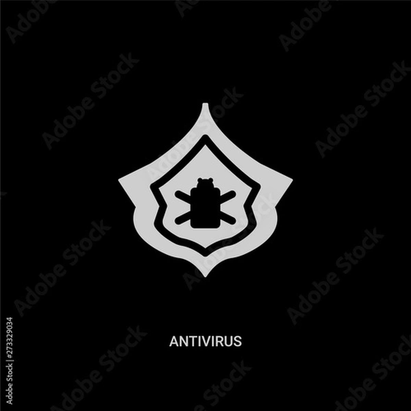 Fototapeta white antivirus vector icon on black background. modern flat antivirus from internet security and concept vector sign symbol can be use for web, mobile and logo.