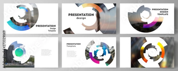 Fototapeta Minimalistic abstract vector illustration of editable layout of the presentation slides design business templates. Futuristic design circular pattern, circle elements forming geometric frame for photo