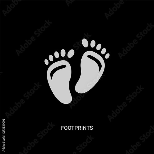 Fototapeta white footprints vector icon on black background. modern flat footprints from kids and baby concept vector sign symbol can be use for web, mobile and logo.