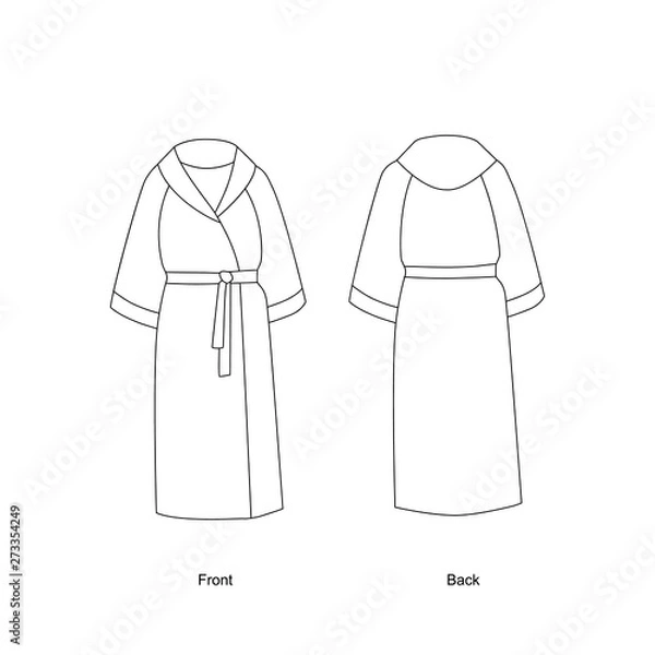 Fototapeta Bathrobe with hood technical drawing vector. Robe vector illustration. 