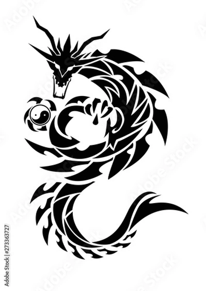 Fototapeta トライバルドラゴン。 ステッカーのデザイン。龍のデザイン。