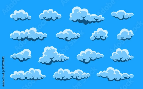 Obraz Cloud. Abstract white cloudy set isolated on blue background. Vector illustration