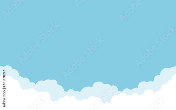 Fototapeta Blue sky with white clouds background. Cartoon flat style design. Vector illustration