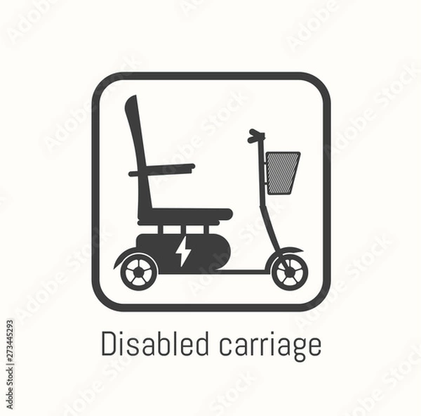 Fototapeta Design concept of electric wheelchair, disabled carriage icon. Can use for website and mobile website and application. Vector illustration. White background.