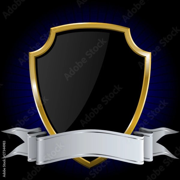 Fototapeta Shield in Golden Frame and Silver Ribbon