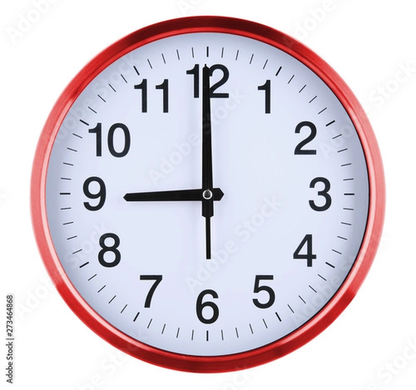 Fototapeta Wall clock isolated on white background. Nine oclock