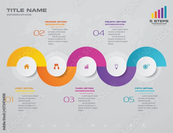 Obraz 5 steps timeline infographic element. 5 steps infographic, vector banner can be used for workflow layout, diagram,presentation, education or any number option. EPS10.