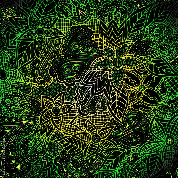 Obraz Abstract floral pattern, drawn by hand, circles, lines, leaves