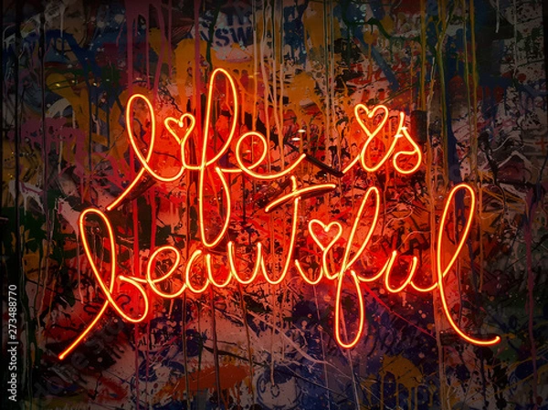 Obraz graffiti on the wall and neon text