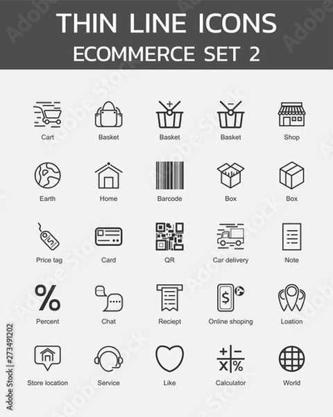 Fototapeta Thin line icons ecommerce set 2