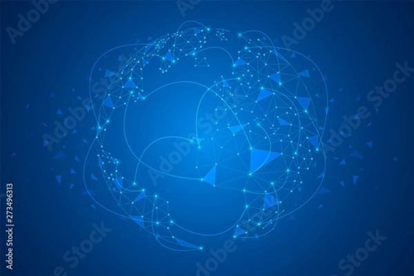 Obraz Global network connection concept, Abstract globe map technology