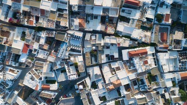 Fototapeta Top down view of village Lindos roofs, Rhodes island, Greece. 