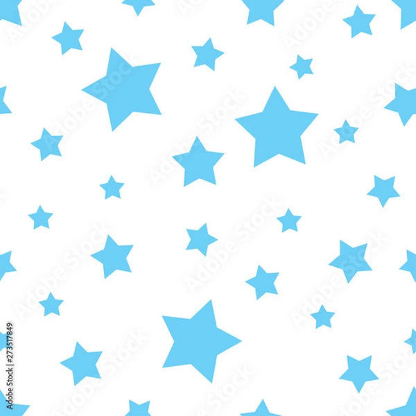Fototapeta Seamless blue star shape pattern. Texture to print on cover paper or fabric for the holiday memory day. Vector geometric wallpaper illustration on a white transparent background