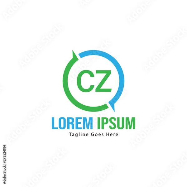 Obraz Initial CZ logo template with modern frame. Minimalist CZ letter logo vector illustration
