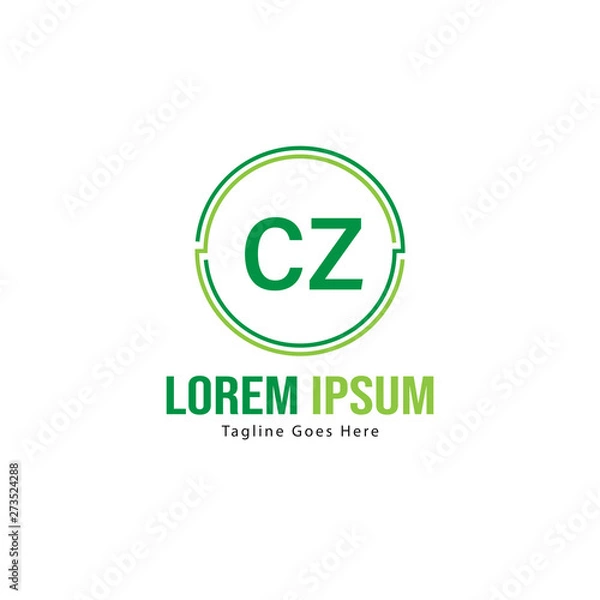 Obraz Initial CZ logo template with modern frame. Minimalist CZ letter logo vector illustration