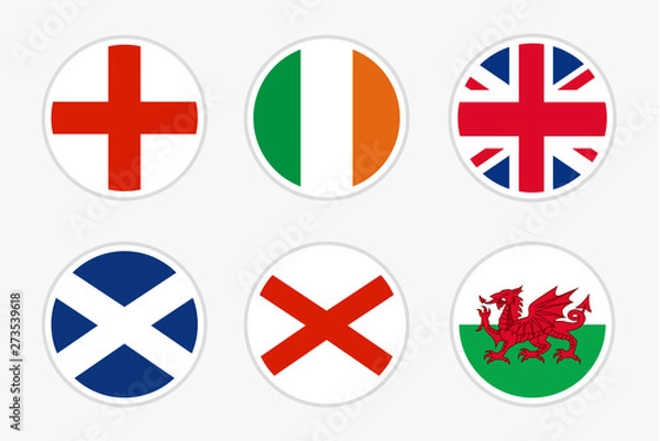 Obraz National Flags of United kingdom, vector Set on white background. Flag of England, Ireland, UK, Scotland, Northern Ireland and Wales for travel, holidays and other events.