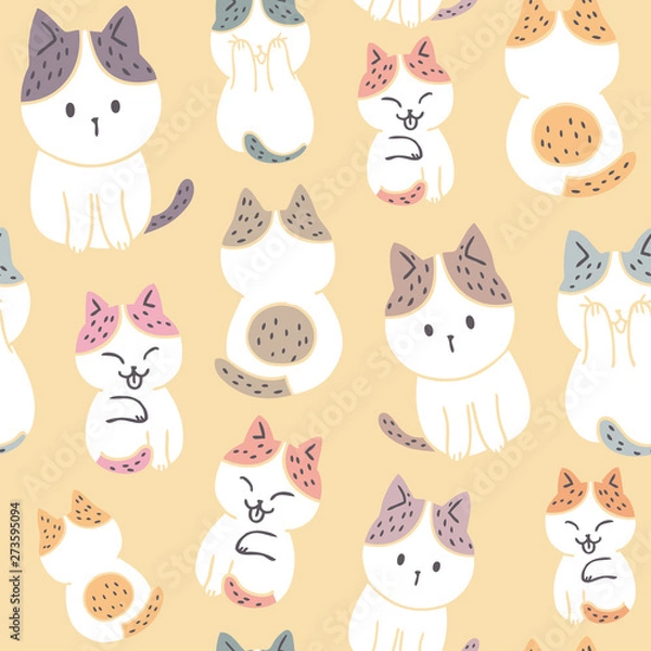 Obraz Cartoon cute sweet cat seamless pattern vector.