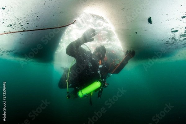 Obraz Scuba diver under the ice