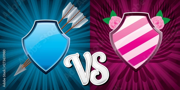Fototapeta Background with pink and blue team shields versus