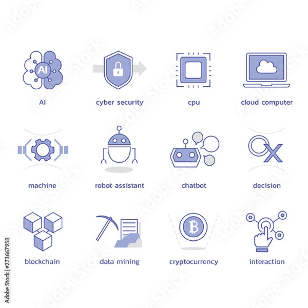 Fototapeta Artificial intelligence. Machine learning. vector icons II