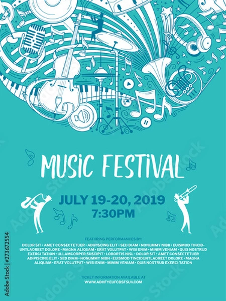 Fototapeta Vintage music festival vector poster template