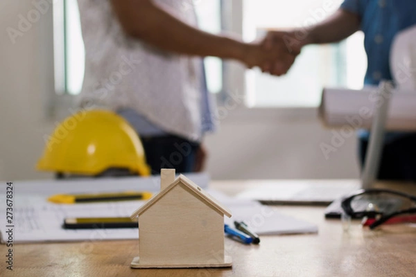 Obraz hand shake of building contractor and investor or engineer , successful negotiation