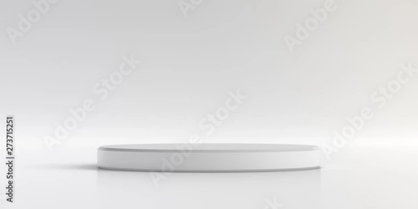 Fototapeta Minimalny produkt stoi na tle. Podium w kształcie cylindra do prezentacji w białym studio. Renderowania 3D.