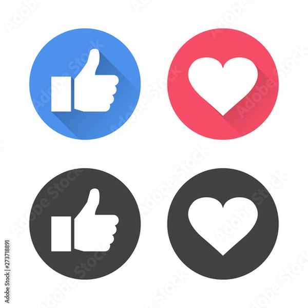 Fototapeta Thumbs up and heart icon in a flat design. Vector illustration