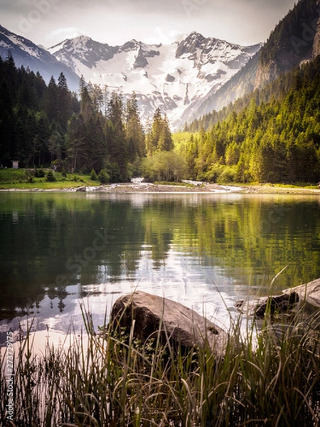 Obraz Summer morning at the Stillup reservoir in the Zillertal in Tyrol
