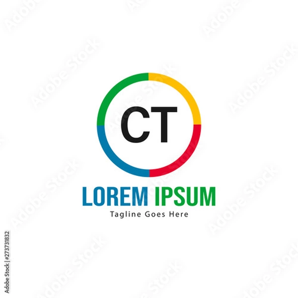 Fototapeta Initial CT logo template with modern frame. Minimalist CT letter logo vector illustration