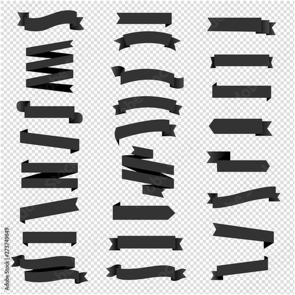 Fototapeta Black Ribbon Set In Isolated Transparent Background