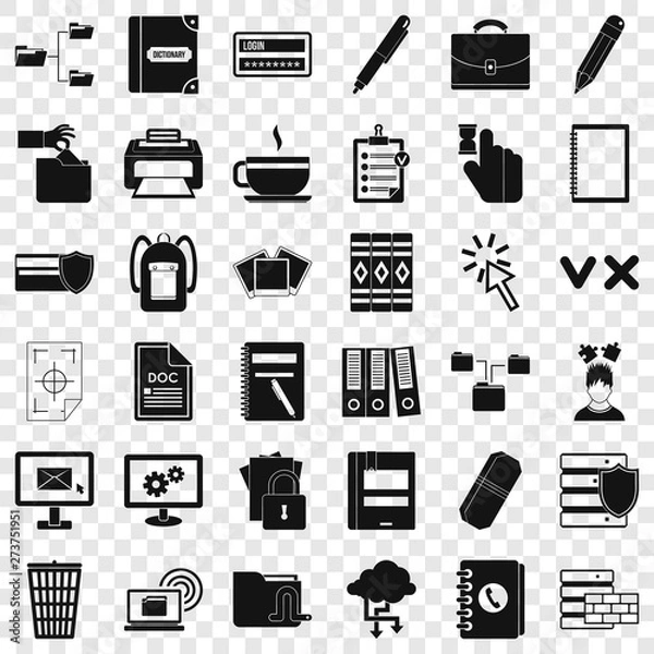 Fototapeta Folder icons set. Simple style of 36 folder vector icons for web for any design